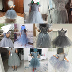 Gri Pul İşlemeli ve Tüllü Kız Çocuk Abiye Elbise 77078