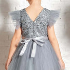 Gri Pul İşlemeli ve Tüllü Kız Çocuk Abiye Elbise 77078