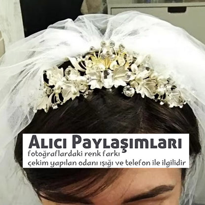 Işıltılı Kristal ve Boncuklu Çiçek Gelin Tacı 02055