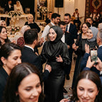 Kadın Siyah Degaje Yaka Kemerli Saten Tesettür Abiye 33502