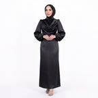 Kadın Siyah Degaje Yaka Kemerli Saten Tesettür Abiye 33502