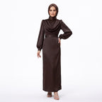 Kadın Degaje Yaka Kemerli Saten Tesettür Abiye 33502