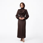 Kadın Degaje Yaka Kemerli Saten Tesettür Abiye 33502