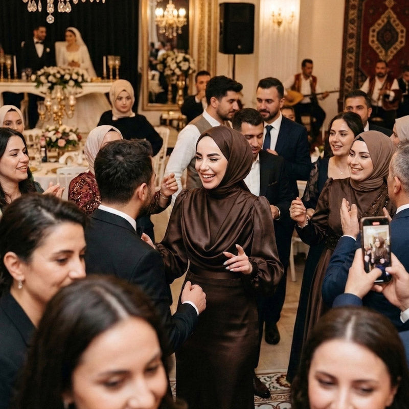 Kadın Degaje Yaka Kemerli Saten Tesettür Abiye 33502