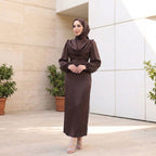 Kadın Degaje Yaka Kemerli Saten Tesettür Abiye 33502