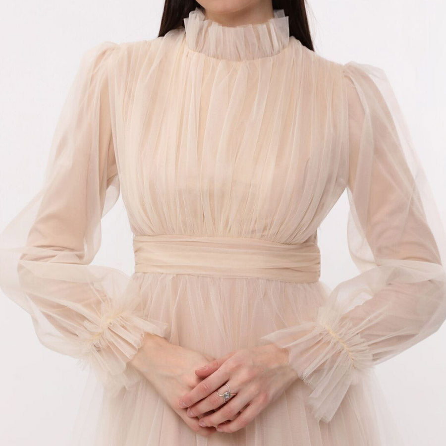 Kadın Hayal Tül Büzgü Detaylı Tesettür Abiye Elbise 98658