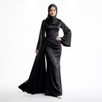 Kadın İspanyol Kol ve Yandan Kuyruklu Saten Tesettür Abiye Elbise 01639