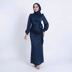 Kadın Yandan Bağlamalı Zara Saten Tesettür Abiye Elbise 19271