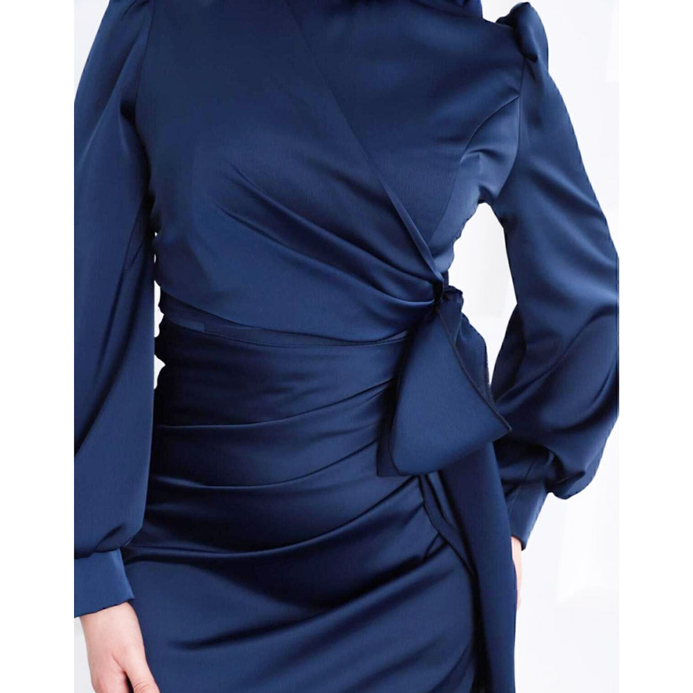 Kadın Yandan Bağlamalı Zara Saten Tesettür Abiye Elbise 19271