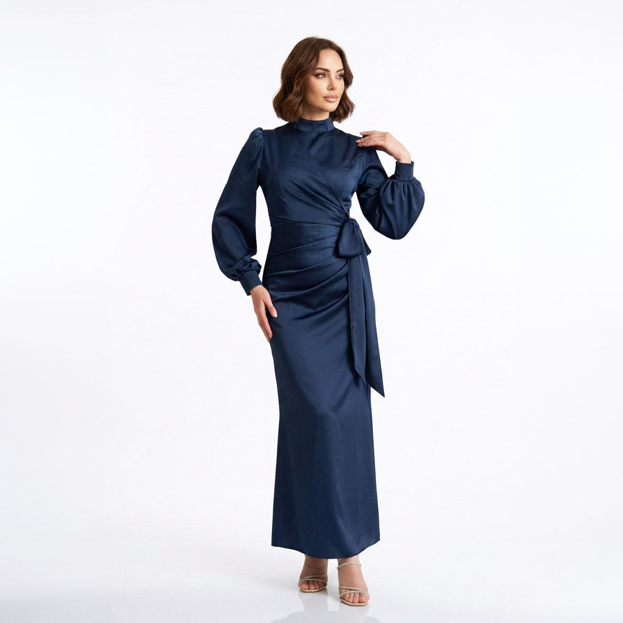 Kadın Yandan Bağlamalı Zara Saten Tesettür Abiye Elbise 19271