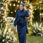 Kadın Yandan Bağlamalı Zara Saten Tesettür Abiye Elbise 19271