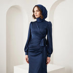 Kadın Yandan Bağlamalı Zara Saten Tesettür Abiye Elbise 19271