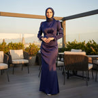 Kadın Saten ve Kolları Püsküllü Tesettür Abiye Elbise 95223