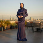 Kadın Saten ve Kolları Püsküllü Tesettür Abiye Elbise 95223