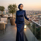 Kadın Saten ve Kolları Püsküllü Tesettür Abiye Elbise 95223