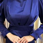 Kadın Saten ve Kolları Püsküllü Tesettür Abiye Elbise 95223