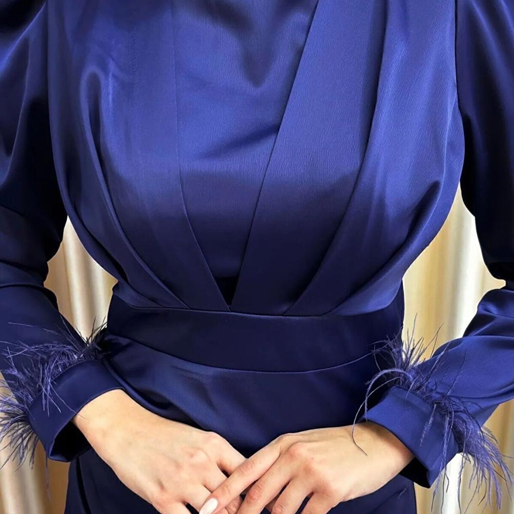 Kadın Saten ve Kolları Püsküllü Tesettür Abiye Elbise 95223