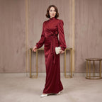 Kadın  Bordo Yandan Bağlamalı Zara Saten Tesettür Abiye Elbise 19271