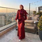 Kadın  Bordo Yandan Bağlamalı Zara Saten Tesettür Abiye Elbise