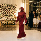 Kadın  Bordo Yandan Bağlamalı Zara Saten Tesettür Abiye Elbise 19271