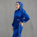 Kadın Yandan Bağlamalı Zara Saten Tesettür Abiye Elbise 19271