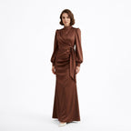 Kadın Yandan Bağlamalı Zara Saten Tesettür Abiye Elbise 19271