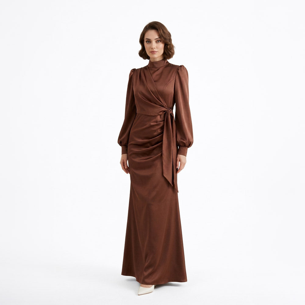 Kadın Yandan Bağlamalı Zara Saten Tesettür Abiye Elbise 19271