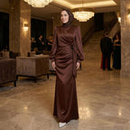 Kadın Yandan Bağlamalı Zara Saten Tesettür Abiye Elbise 19271