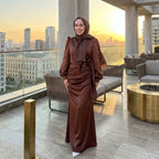 Kadın Yandan Bağlamalı Zara Saten Tesettür Abiye Elbise