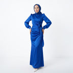 Kadın Yandan Bağlamalı Zara Saten Tesettür Abiye Elbise 19271