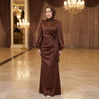 Kadın Yandan Bağlamalı Zara Saten Tesettür Abiye Elbise 19271