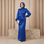 Kadın Yandan Bağlamalı Zara Saten Tesettür Abiye Elbise 19271