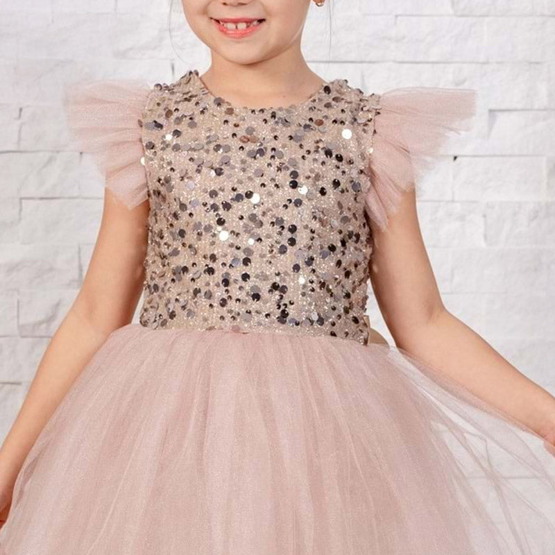 Kahverengi Pul İşlemeli ve Tüllü Kız Çocuk Abiye Elbise 77078