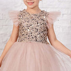 Kahverengi Pul İşlemeli ve Tüllü Kız Çocuk Abiye Elbise 77078