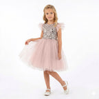 Kahverengi Pul İşlemeli ve Tüllü Kız Çocuk Abiye Elbise 77078