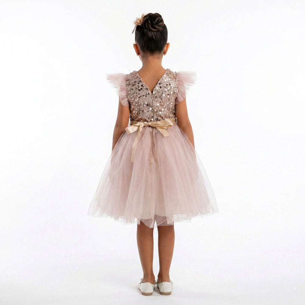 Kahverengi Pul İşlemeli ve Tüllü Kız Çocuk Abiye Elbise 77078