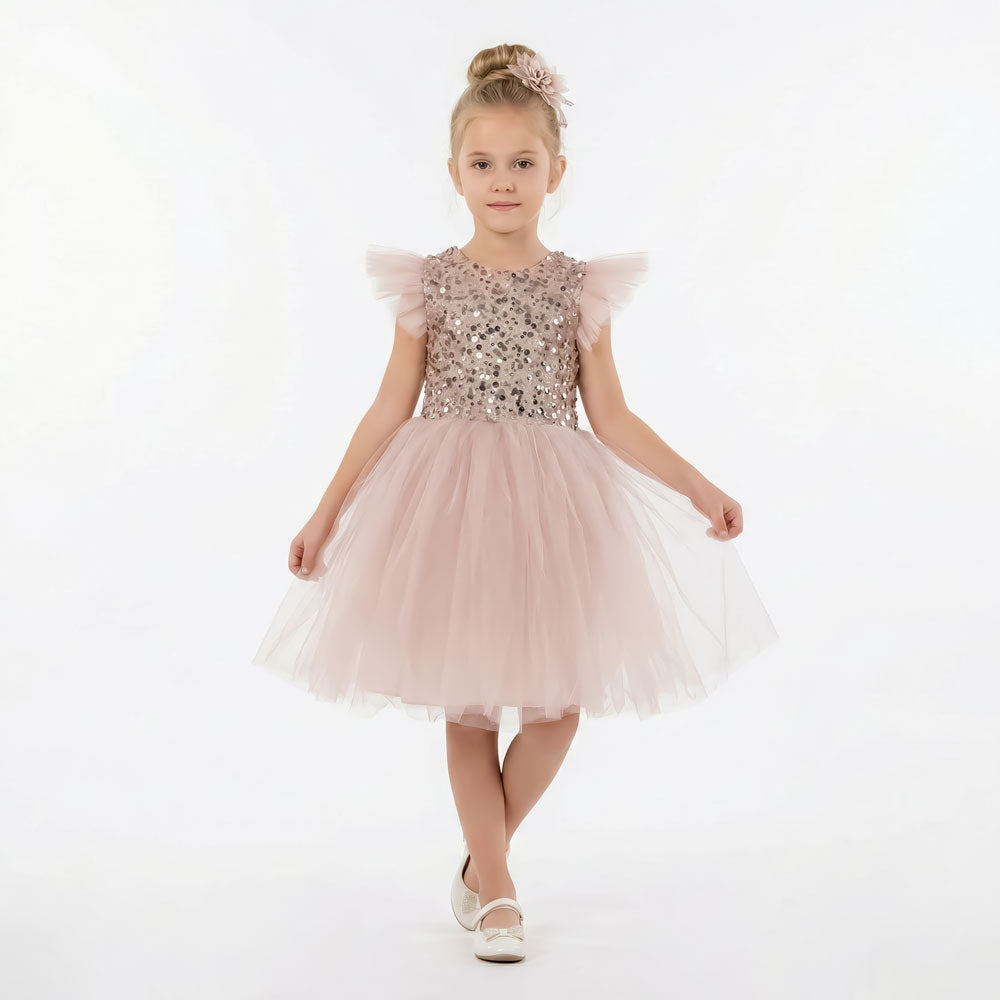 Gri Pul İşlemeli ve Tüllü Kız Çocuk Abiye Elbise 77078