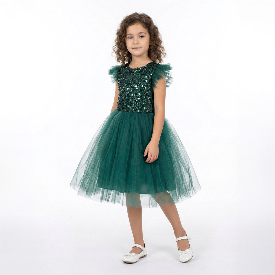 Kırmızı Pul İşlemeli ve Tüllü Kız Çocuk Abiye Elbise 77078