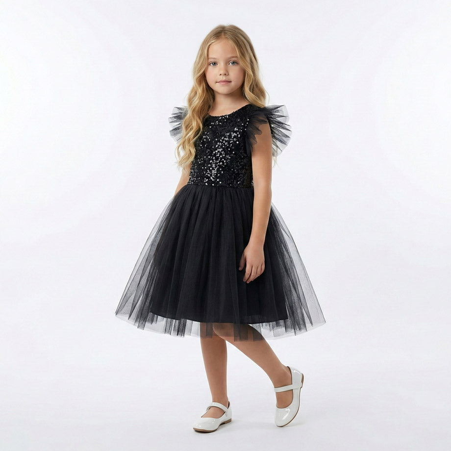 Kahverengi Pul İşlemeli ve Tüllü Kız Çocuk Abiye Elbise 77078