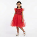 Kırmızı Pul İşlemeli ve Tüllü Kız Çocuk Abiye Elbise 77078
