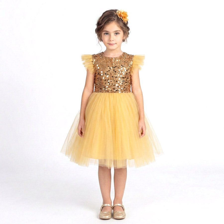 Kırmızı Pul İşlemeli ve Tüllü Kız Çocuk Abiye Elbise 77078