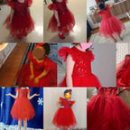 Kırmızı Pul İşlemeli ve Tüllü Kız Çocuk Abiye Elbise 77078