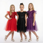 Kırmızı Pul İşlemeli ve Tüllü Kız Çocuk Abiye Elbise 77078