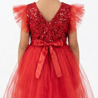 Kırmızı Pul İşlemeli ve Tüllü Kız Çocuk Abiye Elbise 77078