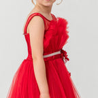 Kız Çocuk Robası Katlı ve Gipe Sırtlı Uzun Tül Prenses Abiye Elbise 19672