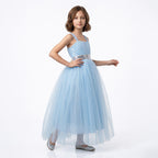 Kız Çocuk Sırtı Gipeli Tütü Etekli Payet Kemerli Uzun Abiye Elbise  74429