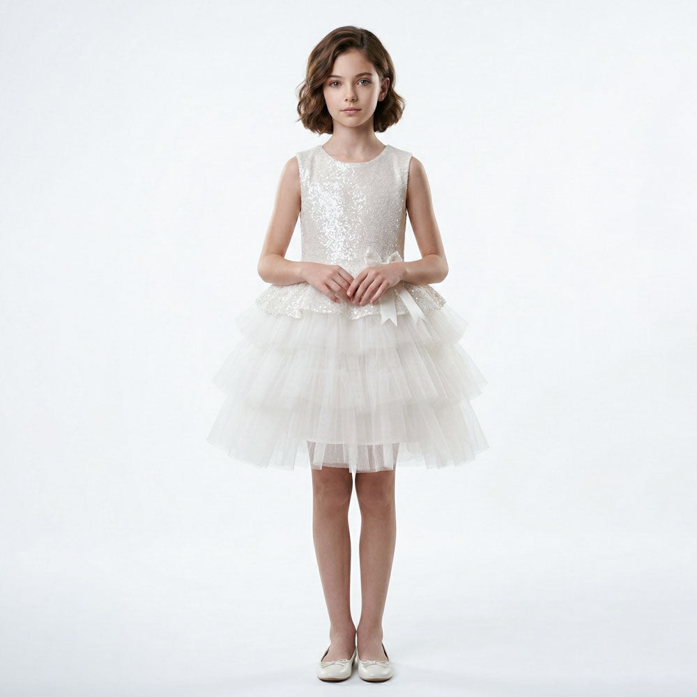 Kız Çocuk Payetli ve Kat Kat Tüllü Doğum Günü Abiye Elbise 94304