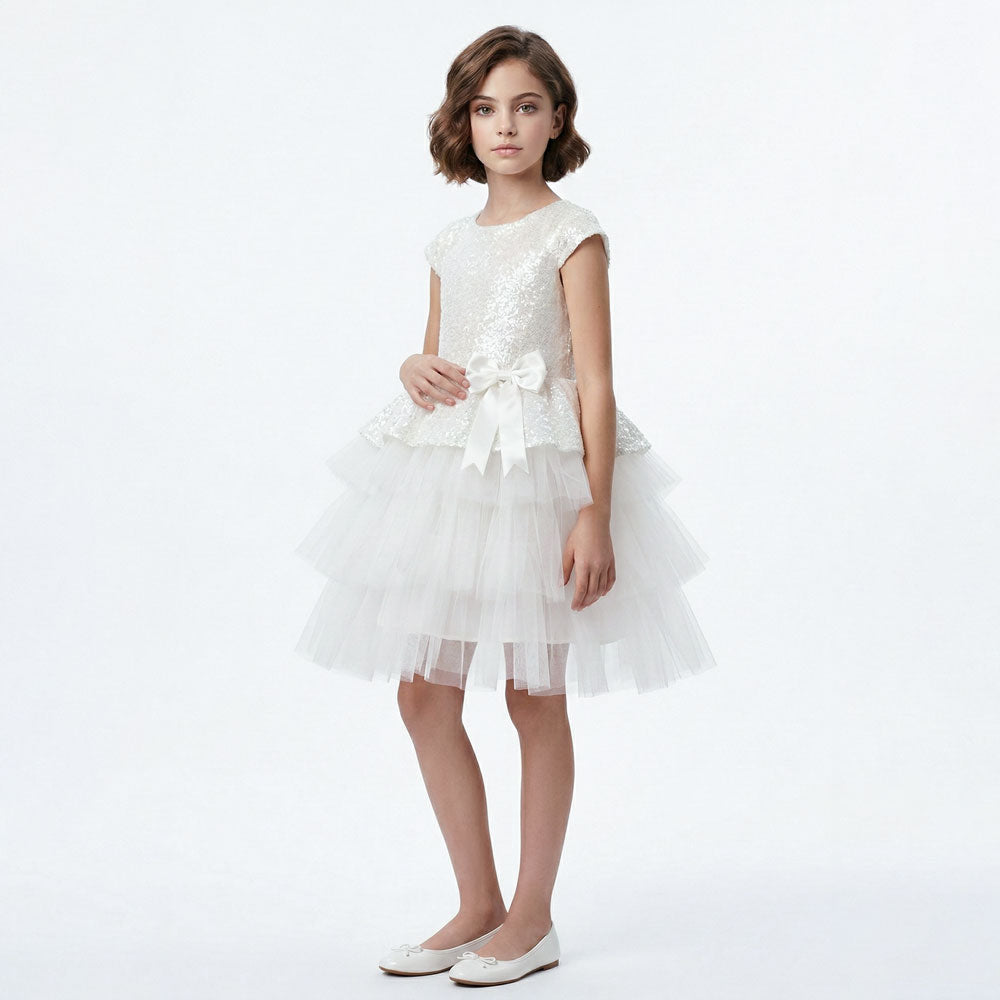 Kız Çocuk Payetli ve Kat Kat Tüllü Doğum Günü Abiye Elbise 94304