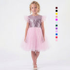 Kız Çocuk Gümüş Pul İşlemeli Kabarık Tüllü Abiye Elbise 43408