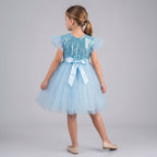 Kız Çocuk Gümüş Pul İşlemeli Kabarık Tüllü Abiye Elbise 43408